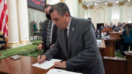 Assemblymember Juan Carrillo signing first bill for 2022-2023 Legislative Session