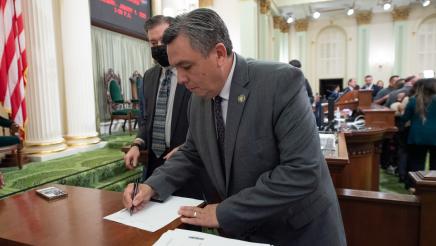 Assemblymember Juan Carrillo signing first bill for 2022-2023 Legislative Session